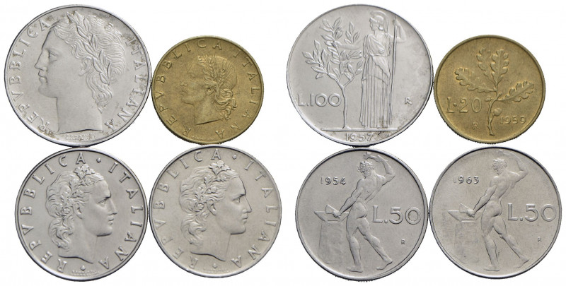 Repubblica Italiana - - - 100 lire 1957, 50 lire 1954-63, 20 lire 1959 - Lotto d...