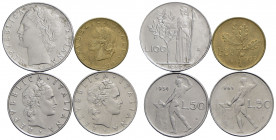 Repubblica Italiana - - - 100 lire 1957, 50 lire 1954-63, 20 lire 1959 - Lotto di 4 monette - Varie