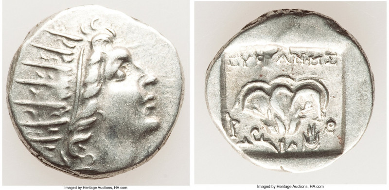 CARIAN ISLANDS. Rhodes. Ca. 88-84 BC. AR drachm (14mm, 2.73 gm, 11h). XF. Plinth...