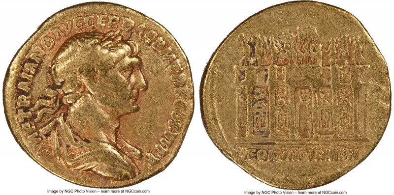 Trajan (AD 98-117). AV aureus (18mm, 6.91 gm, 6h). NGC Choice Fine 5/5 - 3/5, ed...