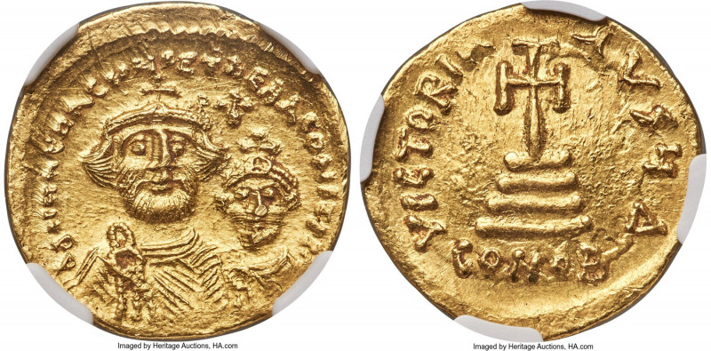 Heraclius (AD 610-641), with Heraclius Constantine. AV solidus (20mm, 4.52 gm, 8...