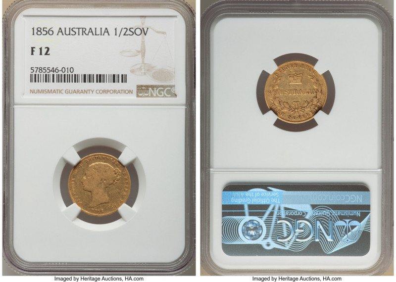 Victoria gold 1/2 Sovereign 1856-SYDNEY F12 NGC, Sydney mint, KM1, Fr-9a. Two ye...