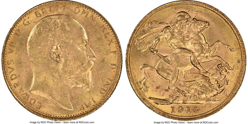 Edward VII gold Sovereign 1910-M MS63 NGC, Melbourne mint, KM15. AGW 0.2355 oz. ...