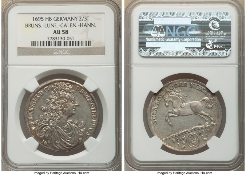 Brunswick-Lüneburg-Calenberg-Hannover. Ernst August 2/3 Taler 1695-HB AU58 NGC, ...