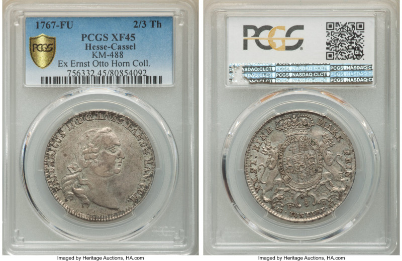 Hesse-Cassel. Friedrich II 2/3 Taler 1767-FU XF45 PCGS, Cassel mint, KM488. Incl...