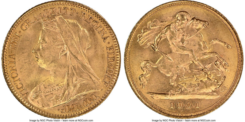 Victoria gold 1/2 Sovereign 1901 MS65 NGC, KM784, S-3878. Last year of reign and...