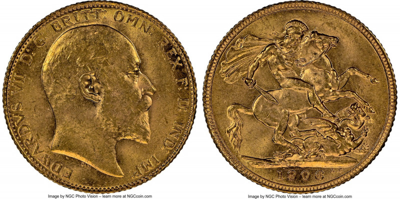 Edward VII gold Sovereign 1906 MS62 NGC, KM805. Conservatively graded. Spectacul...