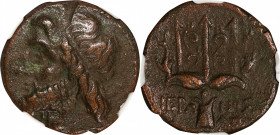 SICILY. Syracuse. Hieron II, 275-215 B.C. AE Litra, 263-218 B.C. NGC Ch VF.
HGC-2, 1550. Obverse: Head of Poseidon left, wearing tainia; Reverse: Orn...