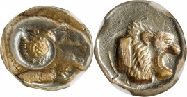 LESBOS. Mytilene. EL Hekte, ca. 521-478 B.C. NGC VF. Scratches.
HGC-6, 941; Bod-16. Obverse: Head of ram right; below, cock pecking left; Reverse: In...