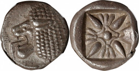 IONIA. Miletos. AR Obol (Hemihekte), ca. Late 6th-5th Centuries B.C. NGC Ch AU.
SNG Kayhan-1381. Obverse: Forepart of lion right, head left; Reverse:...