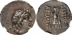 KINGS OF CAPPADOCIA. Ariarathes IX Eusebes Philopator, ca. 100-85 B.C. AR Drachm (4.10 gms), Mint B (Eusebeia-Mazaka), dated RY 2 (99/8 B.C.). NGC VF,...