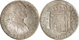 MEXICO. 8 Reales, 1807-Mo TH. Mexico City Mint. Charles IV. PCGS MS-62.
KM-109; Cal-986. Mostly argent and dazzling, this nearly choice crown from th...