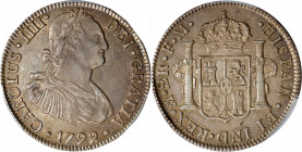 MEXICO. 2 Reales, 1799/8-Mo FM. Mexico City Mint. Charles IV. PCGS AU-55.
KM-91; Yonaka-M2-99a. This charming little silver coin is pleasing to the e...