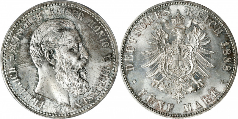 GERMANY. Prussia. 5 Mark, 1888-A. Berlin Mint. Friedrich III. PCGS MS-66.
Dav-7...