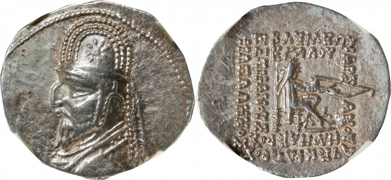 PARTHIA. Mithradates III, 87-80 B.C. AR Drachm (3.98 gms), Ekbatana Mint. NGC Ch...