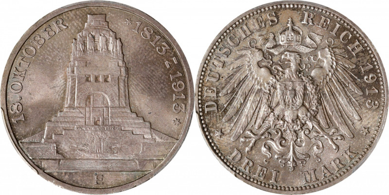 GERMANY. Prussia. 3 Mark, 1913-E. Muldenhutten Mint. Wilhelm II. PCGS MS-66.
KM...