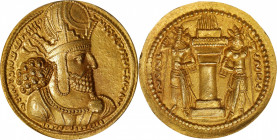 SASSANIAN EMPIRE. Shahpur I, A.D. 240-272. AV Dinar, Mint I ("Ctesiphon"), ca. A.D. 260-272. ANACS MS 63.
Sunrise-739; Gobl-21. Obverse: Bust of Shap...