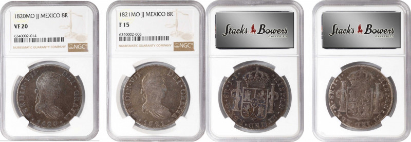 MEXICO. Duo of 8 Reales (2 Pieces), 1820 & 1821. Mexico City Mint. Ferdinand VII...