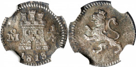 MEXICO. 1/4 Real, 1813-Mo. Mexico City Mint. Ferdinand VII. NGC MS-65.
KM-62; Yonaka-M04-113. This supremely charming Gem displays needle sharp preci...