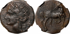 ZEUGITANA. Carthage. Second Punic War. AE Shekel (6.39 gms), ca. 215-201 B.C. NGC Ch EF, Strike: 4/5 Surface: 4/5.
MAA-81; SNG Cop-393. Obverse: Wrea...