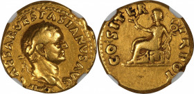 VESPASIAN, A.D. 69-79. AV Aureus (7.14 gms), Uncertain Mint in Spain, possibly Tarraco, A.D. 70. NGC VF, Strike: 4/5 Surface: 2/5. Ex-Jewelry, Edge Fi...