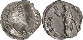 DIVA FAUSTINA SENIOR (WIFE OF ANTONINUS PIUS), died A.D. 140/1. AR Denarius (3.49 gms), Rome Mint, Commemorative issue, struck under Antoninus Pius, A...