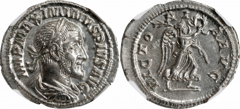 MAXIMINUS I, A.D. 235-238. AR Denarius, Rome Mint, A.D. 236. NGC AU.
RIC-16; RS...