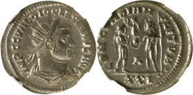 DIOCLETIAN, A.D. 284-305. BI Aurelianianus (Antoninianus), Antioch Mint, A.D. 293-295. NGC MS.
cf. RIC-322. Obverse: Radiate and cuirassed bust right...