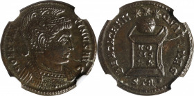 CONSTANTINE I, A.D. 307-337. BI Nummus, Treveri Mint, A.D. 322. NGC Ch AU.
RIC-341. Obverse: Helmeted and cuirassed bust right; Reverse: Globe set on...