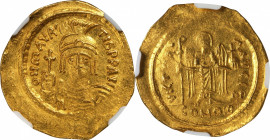 MAURICE TIBERIUS, 582-602. AV Solidus (4.37 gms), Constantinople Mint, 7th Officina, 583/4-602. NGC Ch AU, Strike: 3/5 Surface: 2/5. Clipped, Wavy Fla...