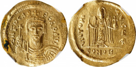 PHOCAS, 602-610. AV Solidus (4.46 gms), Constantinople Mint, 5th officina, 607-609. NGC MS, Strike: 4/5 Surface: 3/5.
S-620. Obverse: Draped and cuir...