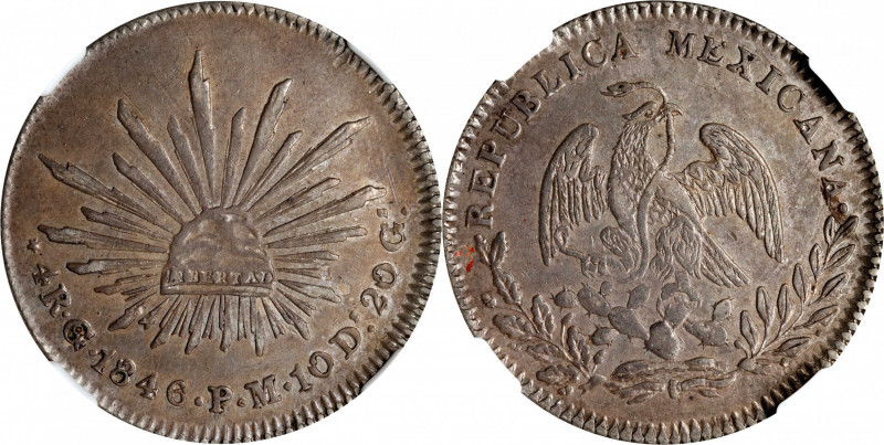 MEXICO. 4 Reales, 1846-Go PM. Guanajuato Mint. NGC AU-55.
KM-375.4. A great exa...