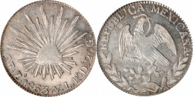 MEXICO. 2 Reales, 1863-Zs VL. Zacatecas Mint. PCGS MS-61.
KM-374.12. A decently lustrous coin, with a slight strike weakness on the centers. The fiel...