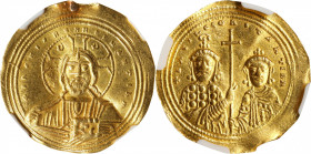 BASIL II with CONSTANTINE VIII, 976-1025. AV Histamenon Nomisma (4.37 gms), Constantinople Mint. NGC AU, Strike: 5/5 Surface: 2/5. Ex-Mount, Wrinkled....