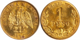 MEXICO. Peso, 1894-Mo M. Mexico City Mint. PCGS MS-64.
Fr-157; KM-410.5. A lovely near-Gem coin, bursting with luster and host to a deeply penetratin...
