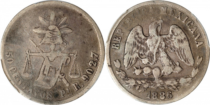 MEXICO. 50 Centavos, 1886/1-Pi R. San Luis Potosi Mint. PCGS VF-30.
KM-407.7. T...