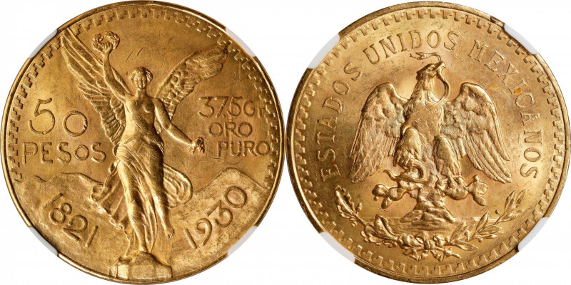 MEXICO. 50 Pesos, 1930. Mexico City Mint. NGC MS-63.
Fr-172; KM-481. AGW: 1.205...