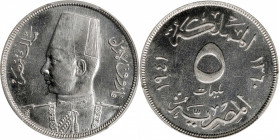 EGYPT. 5 Mil, AH 1360/1941. London Mint. Farouk I. PCGS SPECIMEN-64.
KM-363. Displaying a wholesome appearance, this gorgeous near-Gem provides a qua...