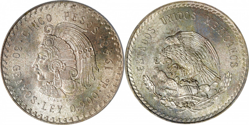 MEXICO. 5 Pesos, 1948-Mo. Mexico City Mint. PCGS MS-66.
KM-465. An attractive G...