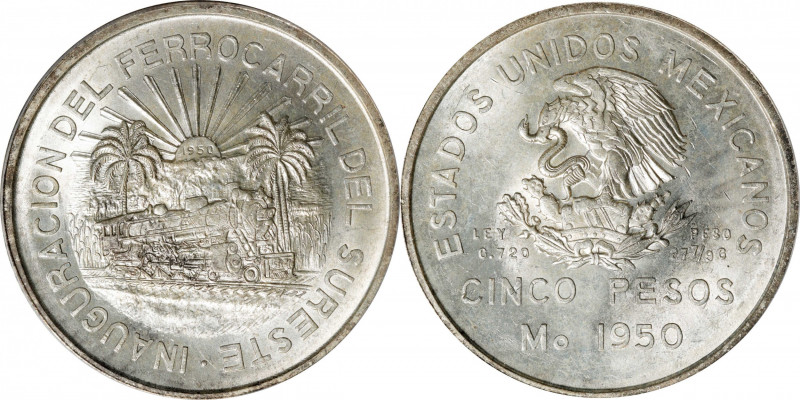 MEXICO. 5 Pesos, 1950-Mo. Mexico City Mint. PCGS MS-65.
KM-466. Commemorating t...