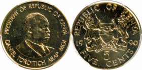 KENYA. 5 Cents, 1990. Llantrisant Mint. PCGS SPECIMEN-63.
KM-17. This handsome example radiates with a brilliance that rivals the sun and dances off ...