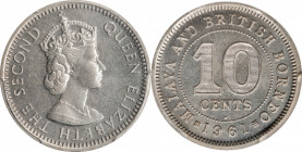 MALAYA AND BRITISH BORNEO. 10 Cents, 1961-H. Heaton Mint. Elizabeth II. PCGS SPECIMEN-65.
KM-2. This handsome Gem Specimen offers reflective surfaces...