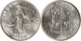 PHILIPPINES. 50 Centavos, 1964. London Mint. PCGS SPECIMEN-66.
KM-190. Dancing with soft swathes of luster, this entirely wholesome Gem renders some ...
