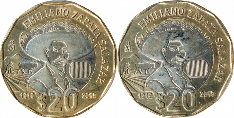 MEXICO. Mint Error -- Struck With Two Reverse Dies -- 20 Pesos, "2019"-Mo (2021)...