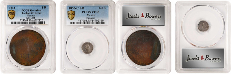 MEXICO. Duo of Mixed Denominations (2 Pieces), 1813 & 1855. Both PCGS Certified....