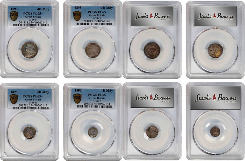 GREAT BRITAIN. Veiled Head Maundy Set (4 Pieces), 1893. London Mint. Victoria. A...