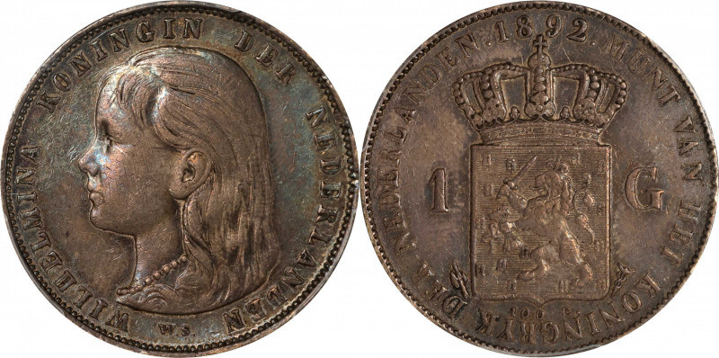 NETHERLANDS. Gulden, 1892. Utrecht Mint. Wilhelmina. PCGS EF-45.
KM-117. Though...