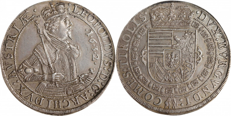 AUSTRIA. Taler, "1632" (ca. 1635). Hall Mint. Leopold V. PCGS AU-55.
Dav-3338; ...