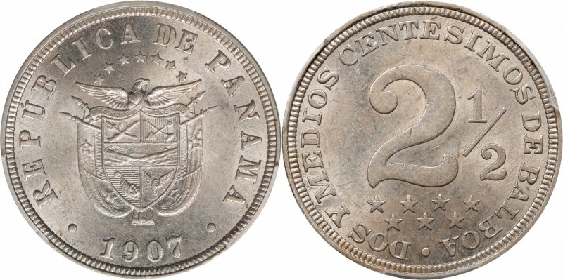 PANAMA. 2-1/2 Centesimos, 1907. Philadelphia Mint. PCGS MS-63.
KM-7.1. This ple...