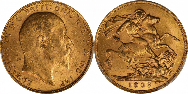 GREAT BRITAIN. Sovereign, 1905. London Mint. Edward VII. PCGS MS-62.
S-3969; Fr...